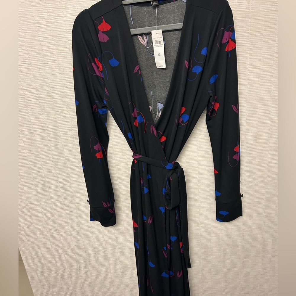 Ann Taylor Black Dress with Pink and Blue Floral Accents